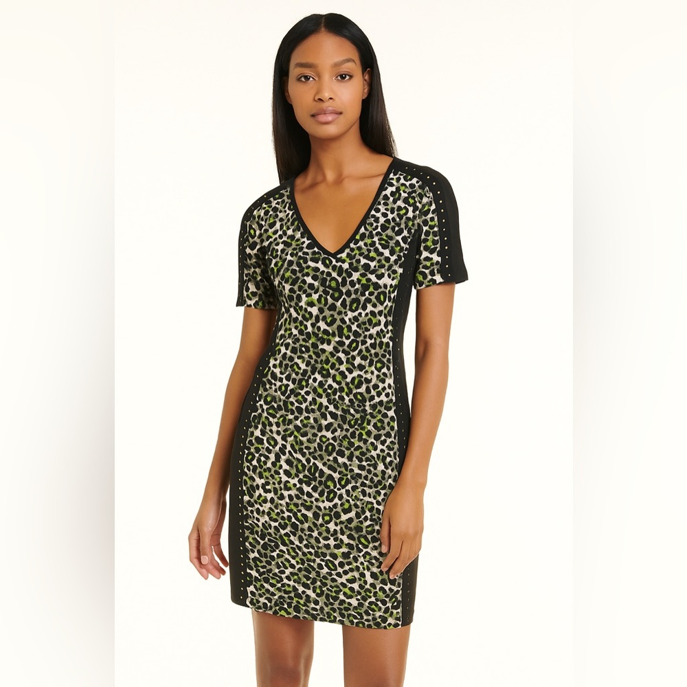 Indies Green Black Animal Print Stud Dress Size 36